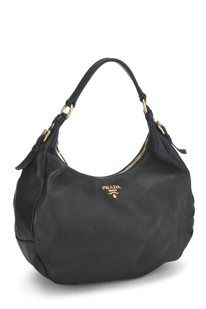 Prada, Pre-Loved Black Vitello Daino Hobo, Black