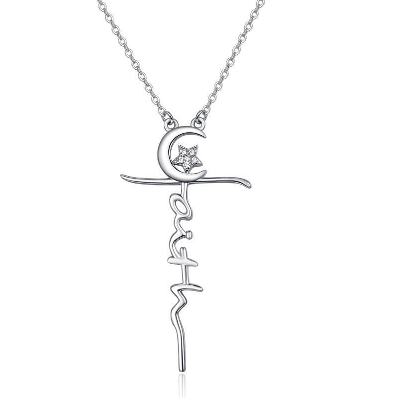 Collier pendentif croix lune et étoile en argent sterling S925