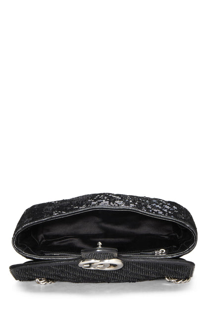 Gucci, sac à bandoulière GG Marmont à sequins noirs d'occasion, petit modèle, noir