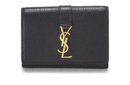 Yves Saint Laurent, Pre-Loved Black Grainy Leather Key Holder, Black