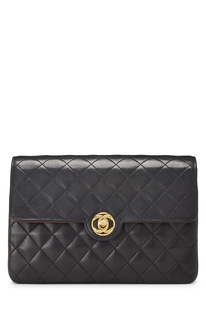 Chanel, Pre-Loved Black Quilted Lambskin Circle Lock Half Flap, Black