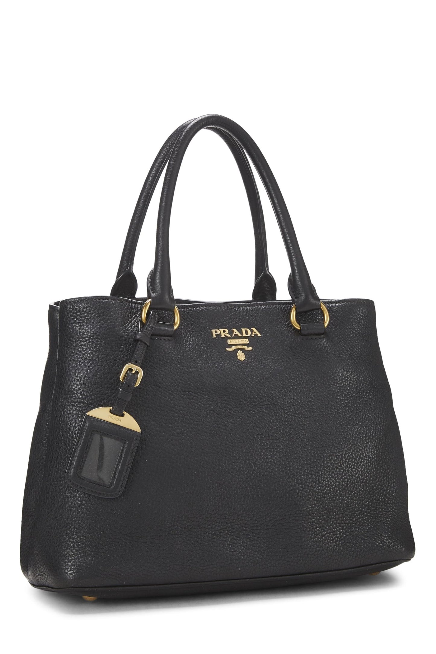 Prada, sac à main convertible Vitello Daino noir d'occasion, petit modèle, noir