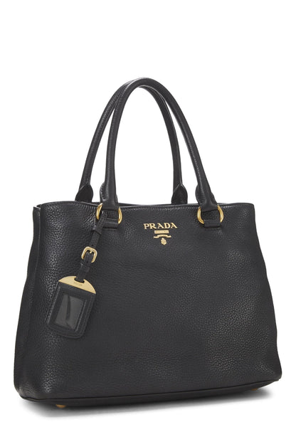 Prada, Bolso convertible pequeño Vitello Daino negro Pre-Loved, Negro