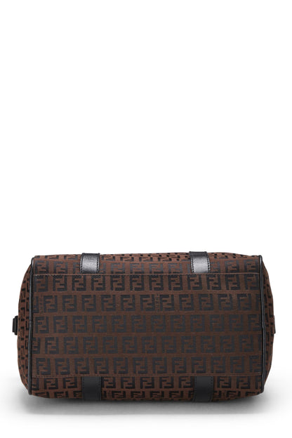 Fendi, sac Boston Mini en toile Zucchino marron et noir d'occasion, marron