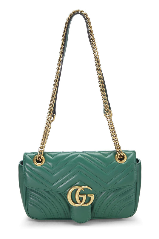 Gucci, sac à bandoulière Marmont en cuir vert d'occasion, petit modèle, vert