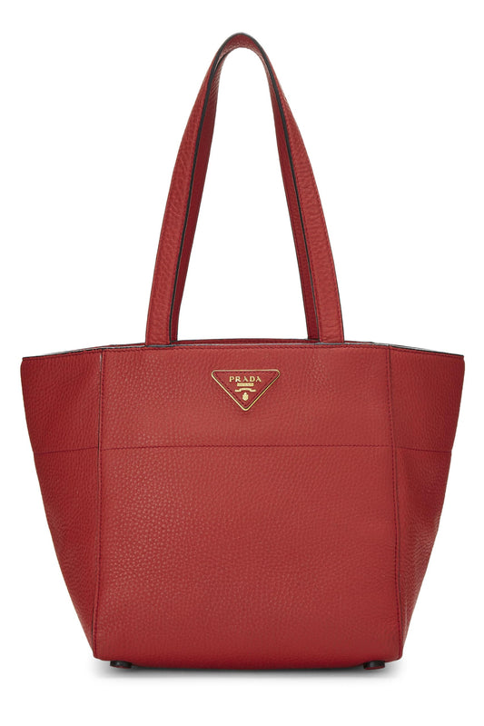 Prada, petit sac fourre-tout Vitello Daino rouge d'occasion, rouge