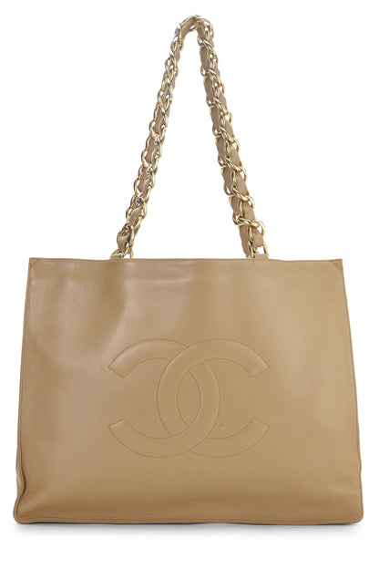 Chanel, sac fourre-tout en cuir d'agneau beige avec poignée en chaîne plate, beige