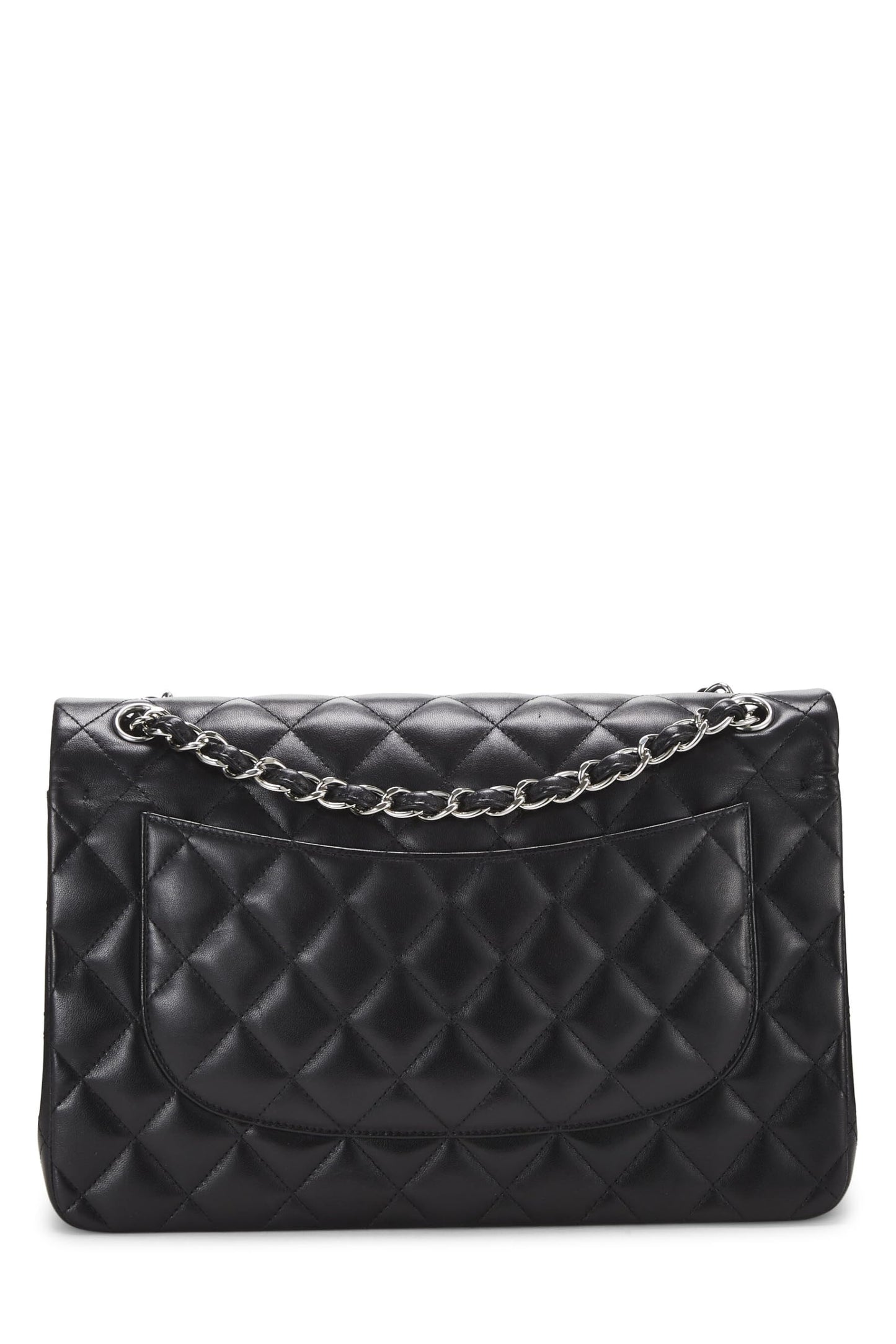 Chanel, Piel de cordero acolchada negra Pre-Loved New Classic Jumbo con doble solapa, Negro