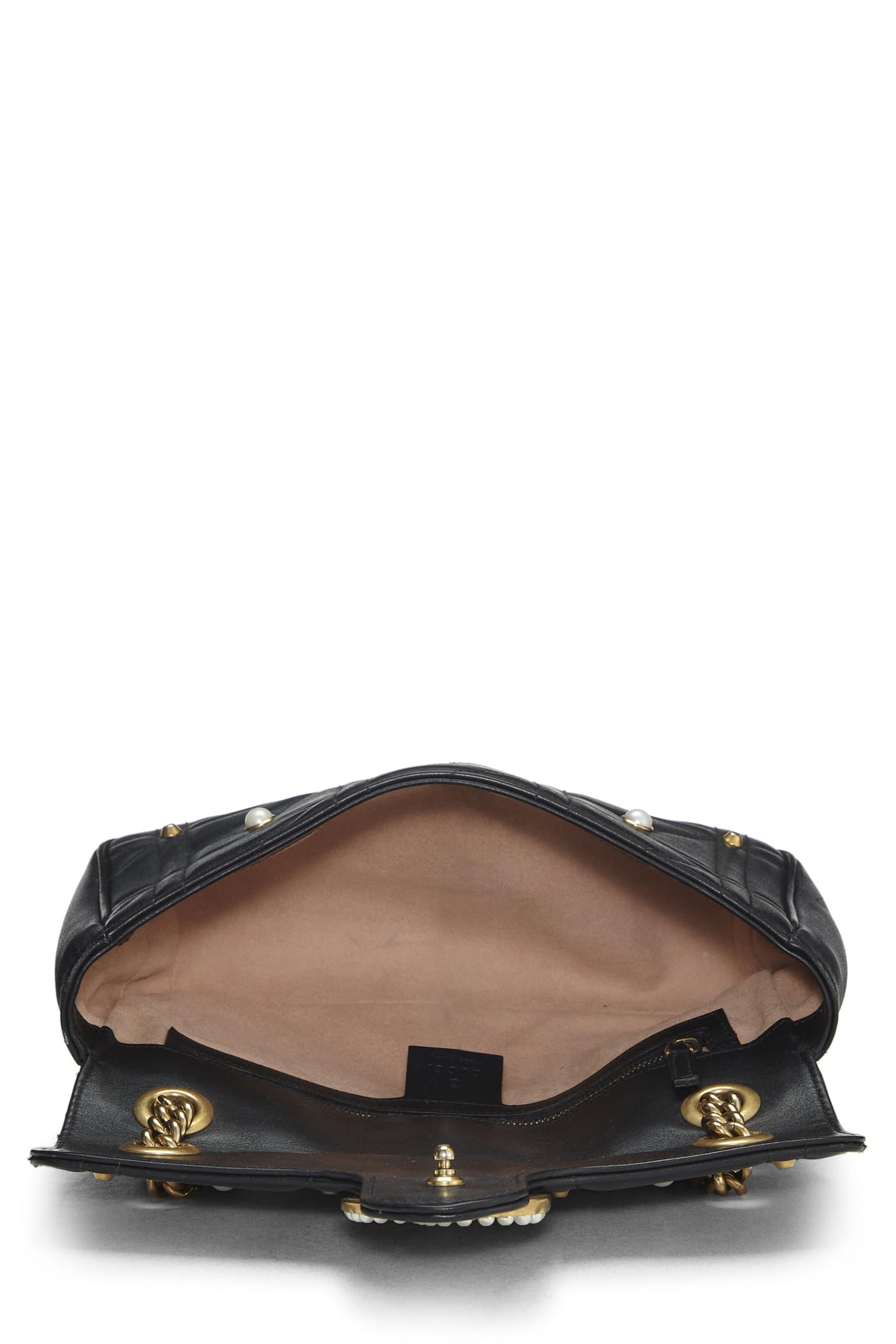 Gucci, sac à bandoulière GG Marmont en cuir noir et fausses perles, petit modèle, noir