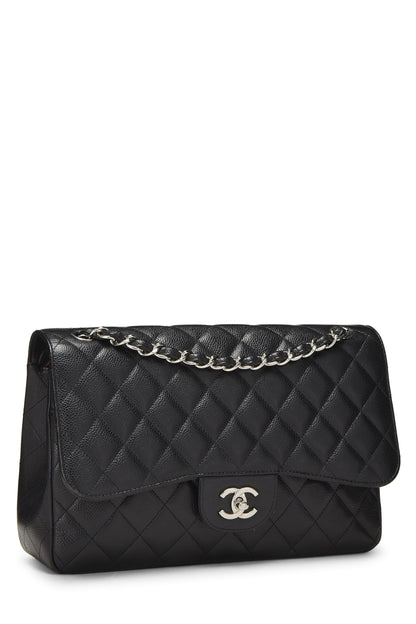 Chanel, sac à main New Classic Flap Jumbo matelassé noir d'occasion, noir