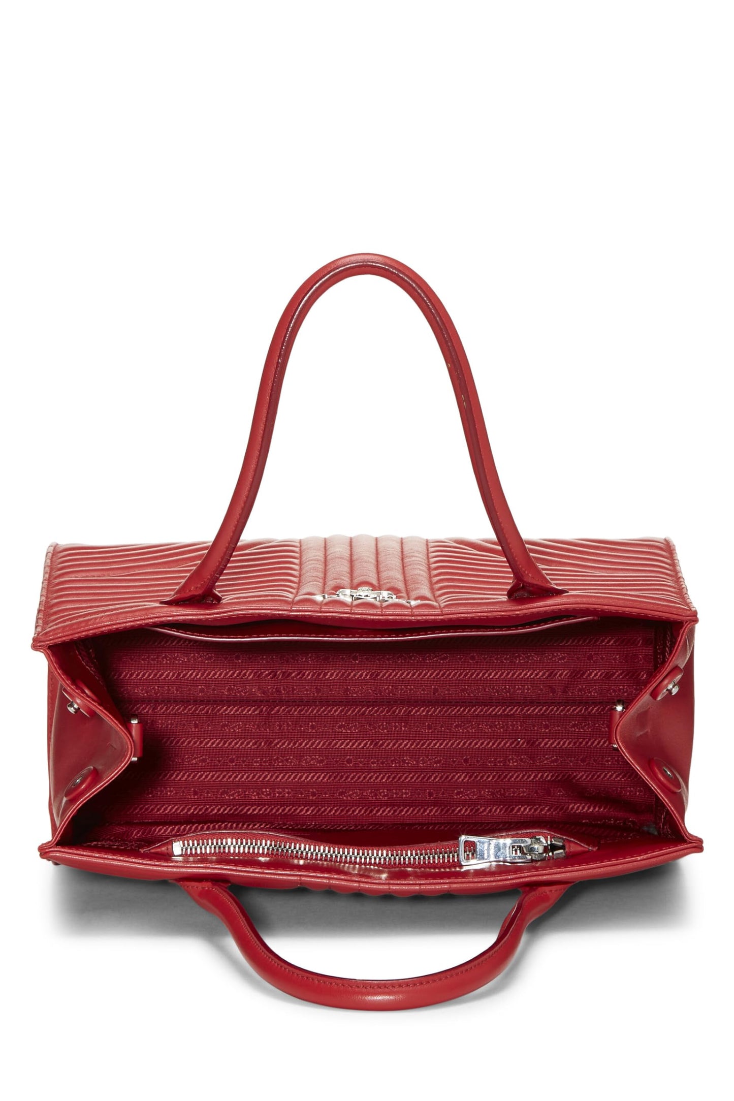 Prada, sac fourre-tout Diagramme en cuir de veau rouge d'occasion, rouge