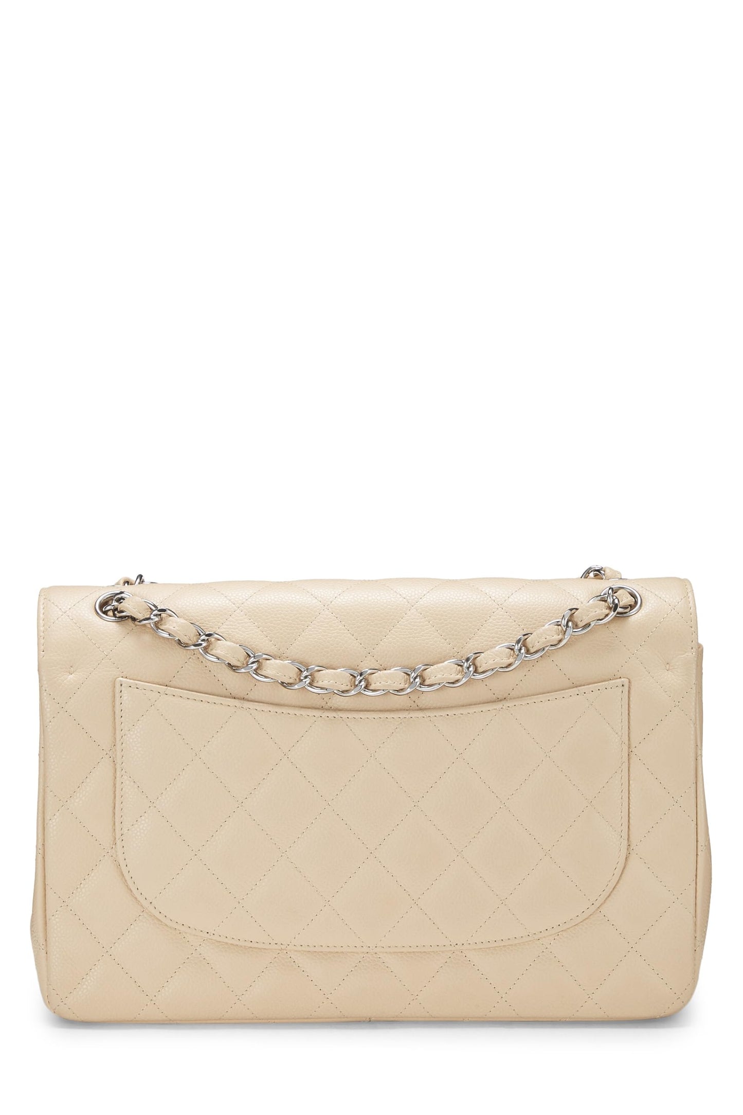 Chanel, Caviar acolchado beige Pre-Loved New Classic Jumbo con doble solapa, Beige