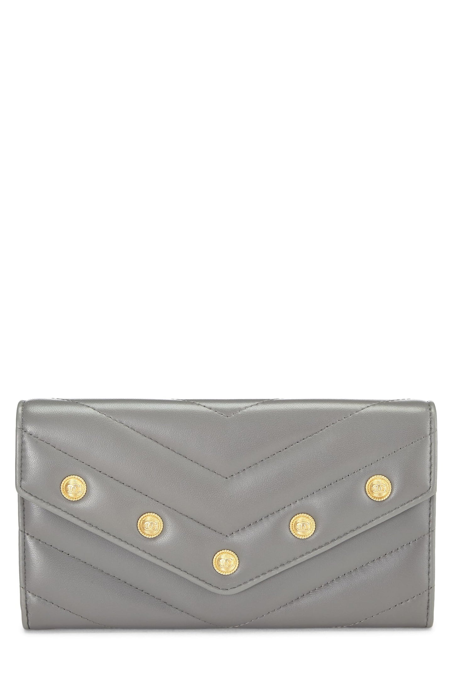 Chanel, Pre-Loved Grey Lambskin Chevron Stud Wallet, Grey