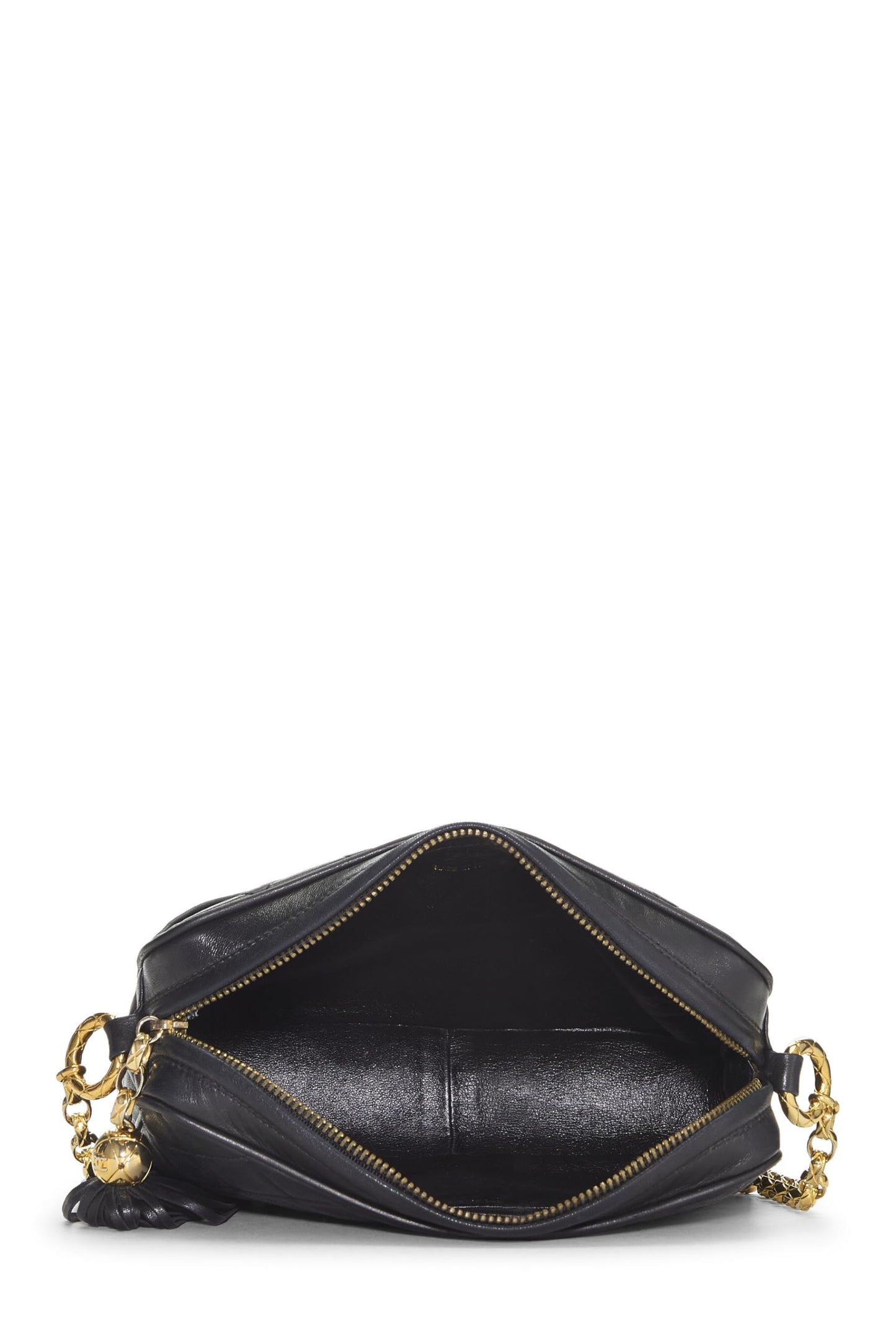 Chanel, sac à main pour appareil photo de poche en cuir d'agneau matelassé noir de taille moyenne, noir