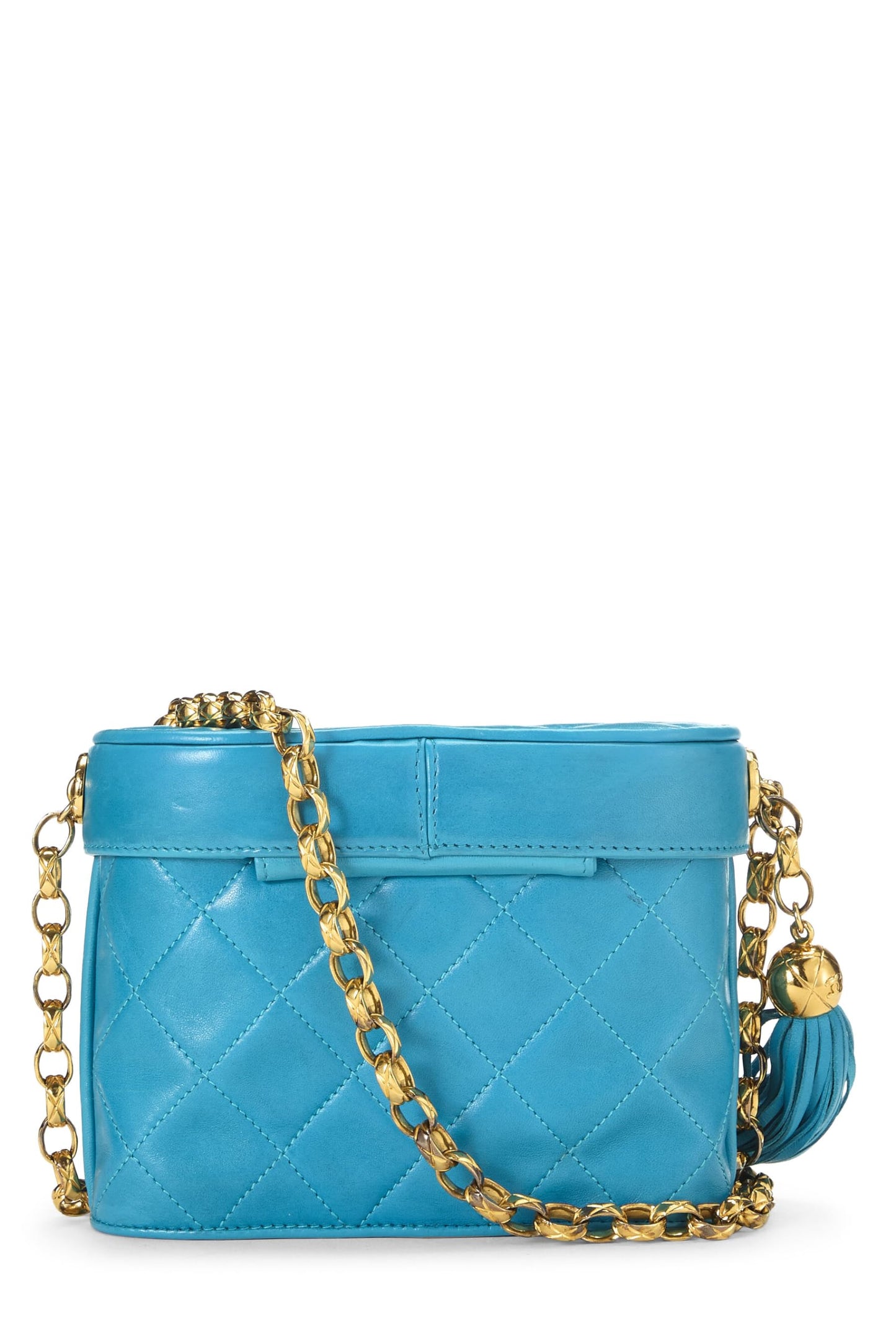 Chanel, Mini sac pour jumelles en cuir d'agneau matelassé bleu d'occasion, bleu