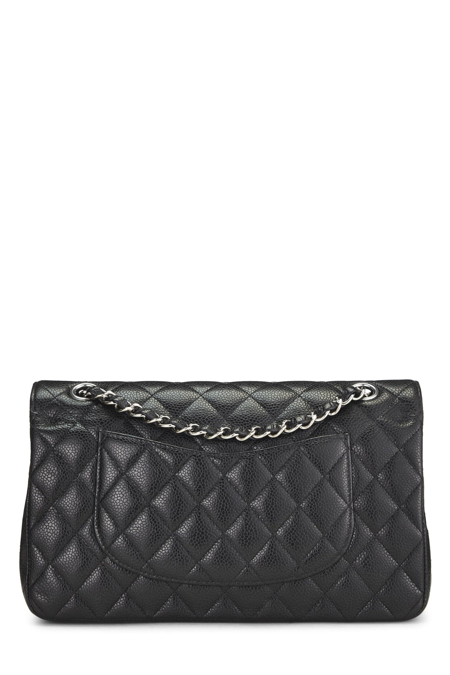 Chanel, sac à main matelassé noir à double rabat classique de taille moyenne, noir