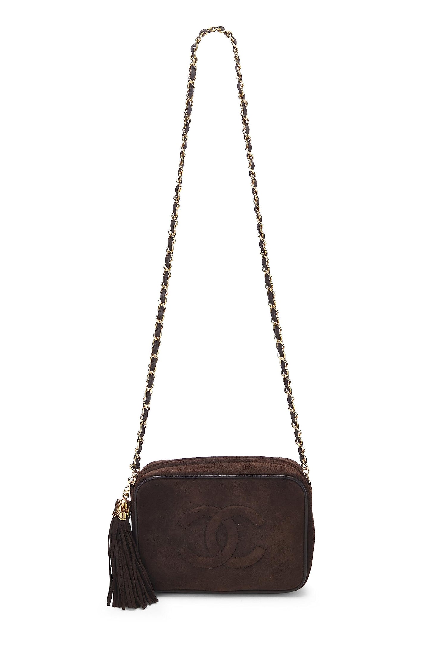 Chanel, Mini sac photo en daim marron d'occasion, marron