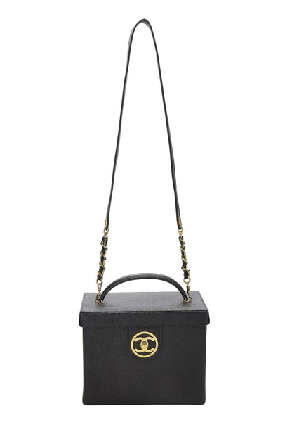 Chanel, trousse de toilette Black Caviar Circle 'CC' d'occasion, grande taille, noire