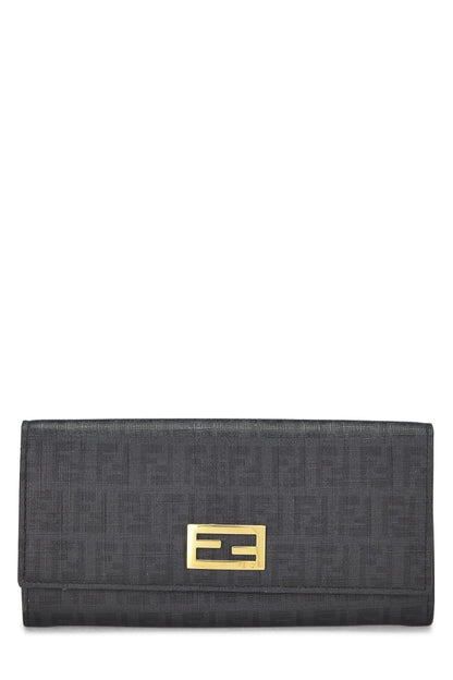 Fendi, Cartera continental de lona revestida de calabacín negra Pre-Loved, Negro