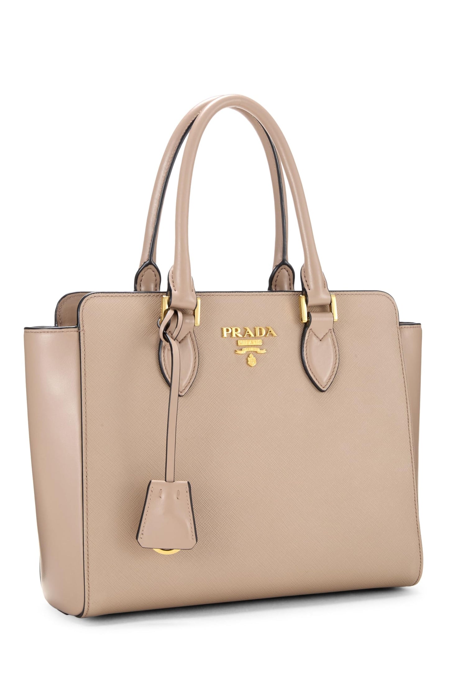 Prada, sac à main convertible en cuir Saffiano rose d'occasion, petit modèle, rose