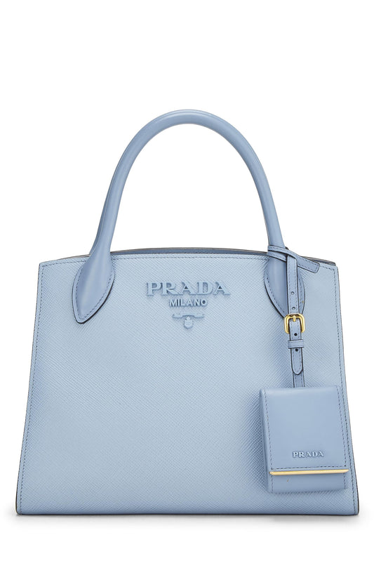 Prada, sac monochrome en cuir Saffiano bleu d'occasion, petit modèle, bleu