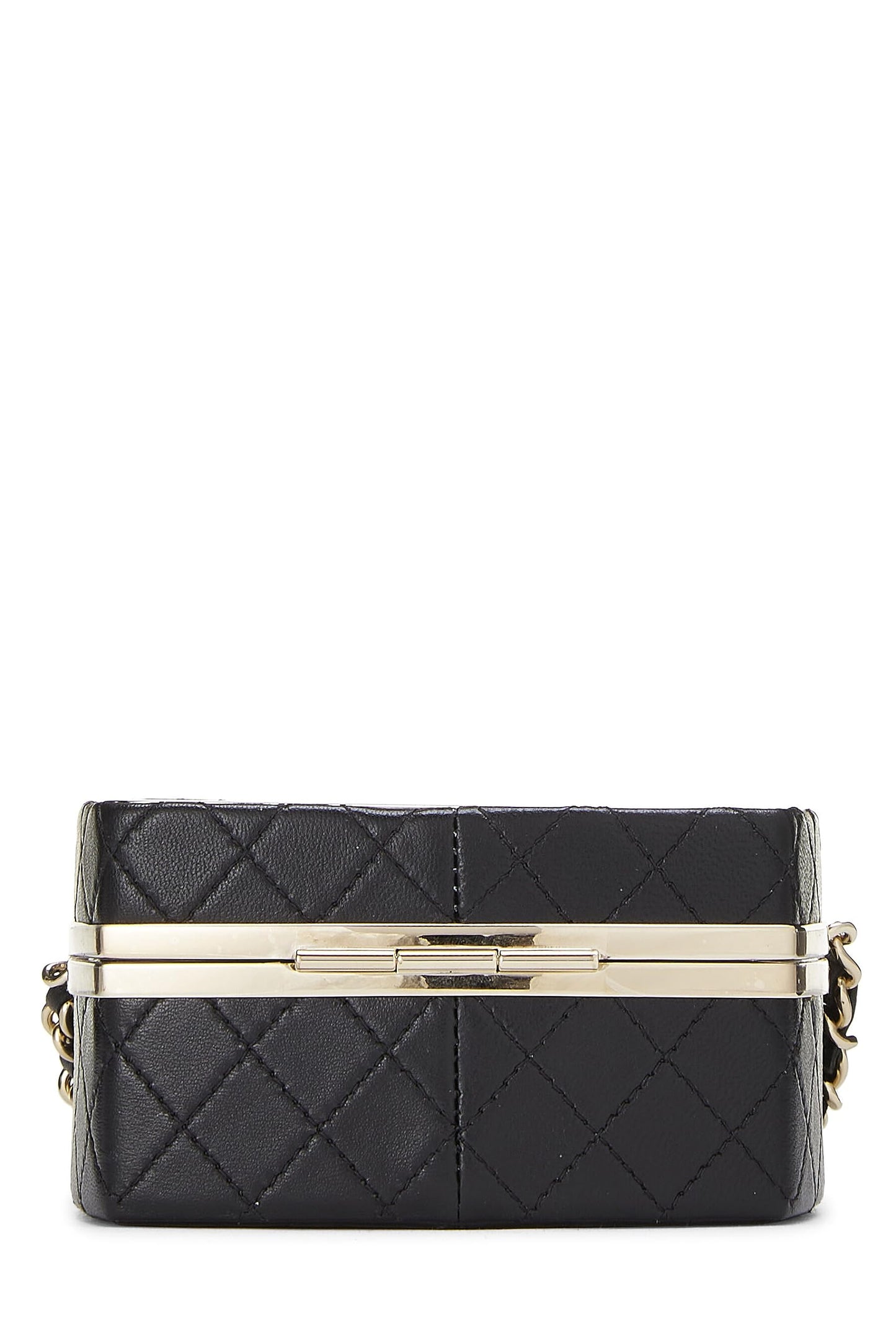 Chanel, Pre-Loved Black Lambskin Powder Clutch On Chain, Black