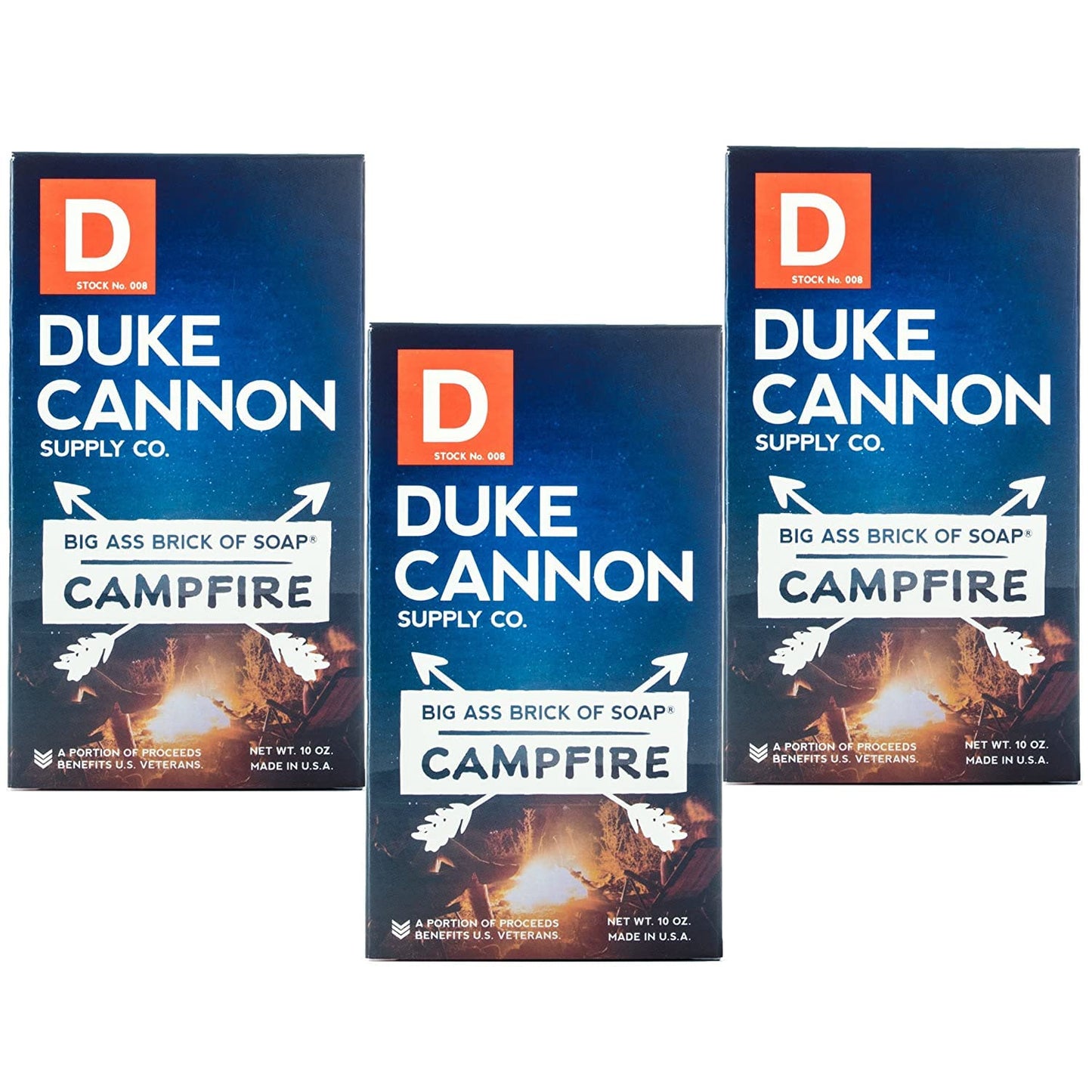 Jabón en bloque para hombres Duke Cannon "Great American Frontier" - Campfire, 10 oz (paquete de 3)