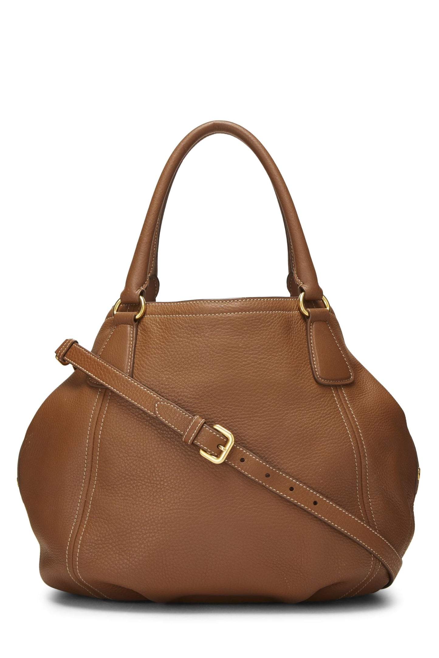 Prada, sac à main convertible Vitello Daino marron d'occasion de taille moyenne, marron