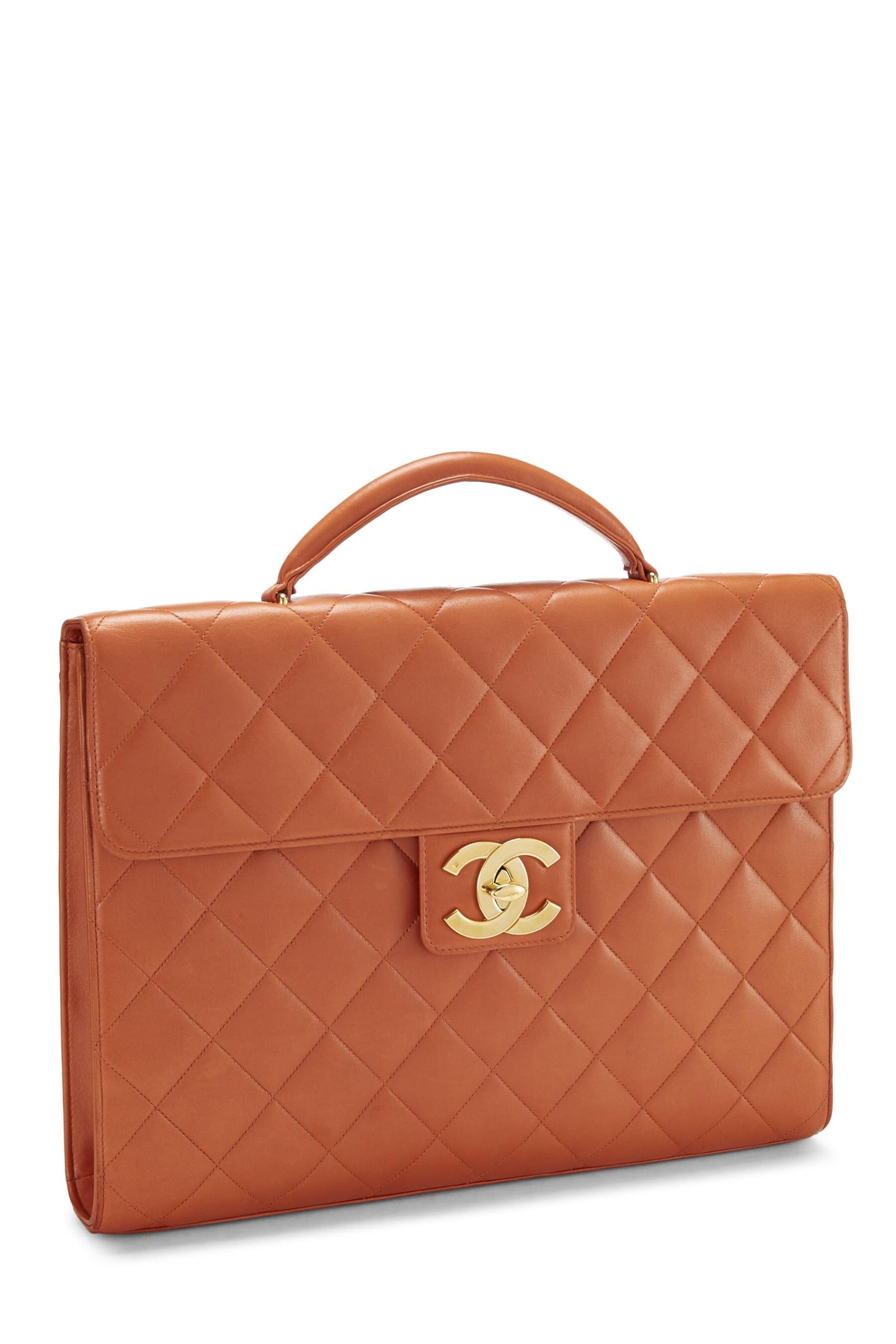 Chanel, porte-documents en cuir d'agneau matelassé orange d'occasion, orange