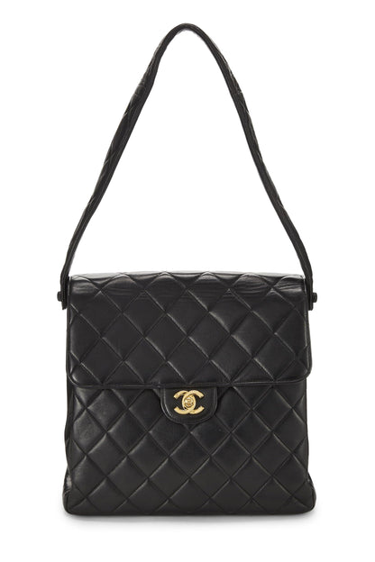 Chanel, sac à rabat double face en cuir d'agneau matelassé noir d'occasion, grand, noir