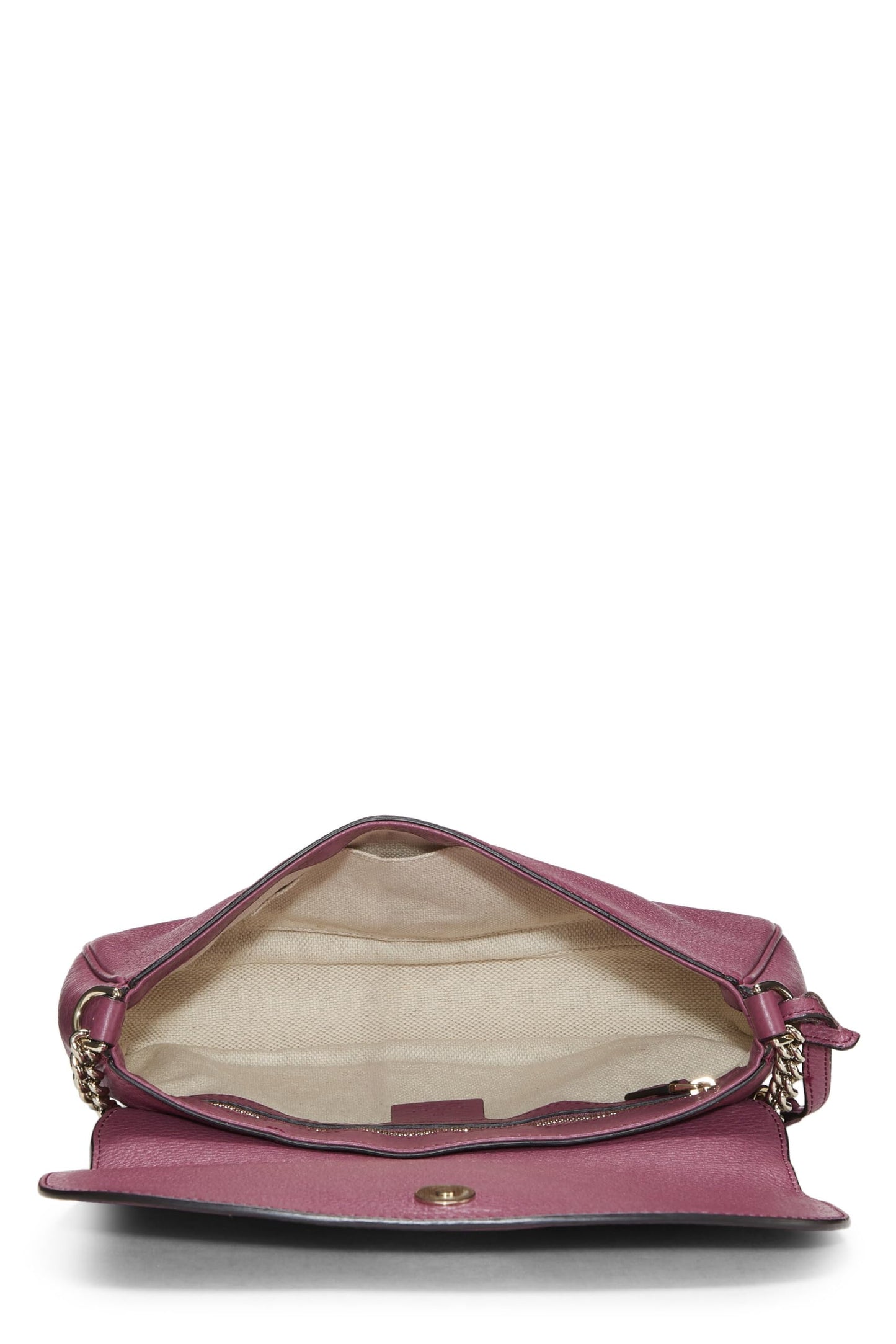 Gucci, Bandolera Soho con solapa y cadena de cuero granulado morado Pre-Loved, Púrpura