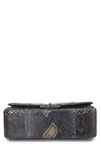 Chanel, Pre-Loved Navy Python New Classic Double Flap Jumbo, Blue