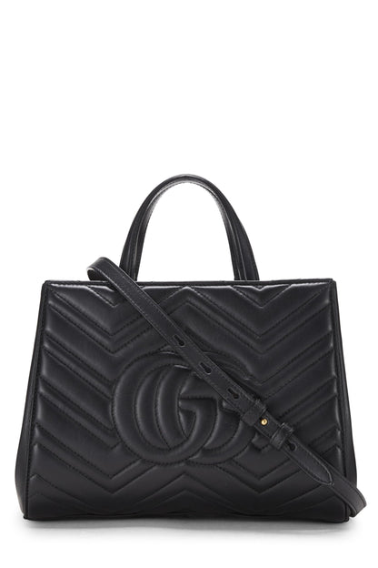 Gucci, Pre-Loved Black Leather GG Marmont Top Handle Bag Small, Black