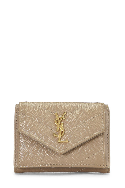 Yves Saint Laurent, Pre-Loved Beige Grainy Envelope Wallet Small, Beige