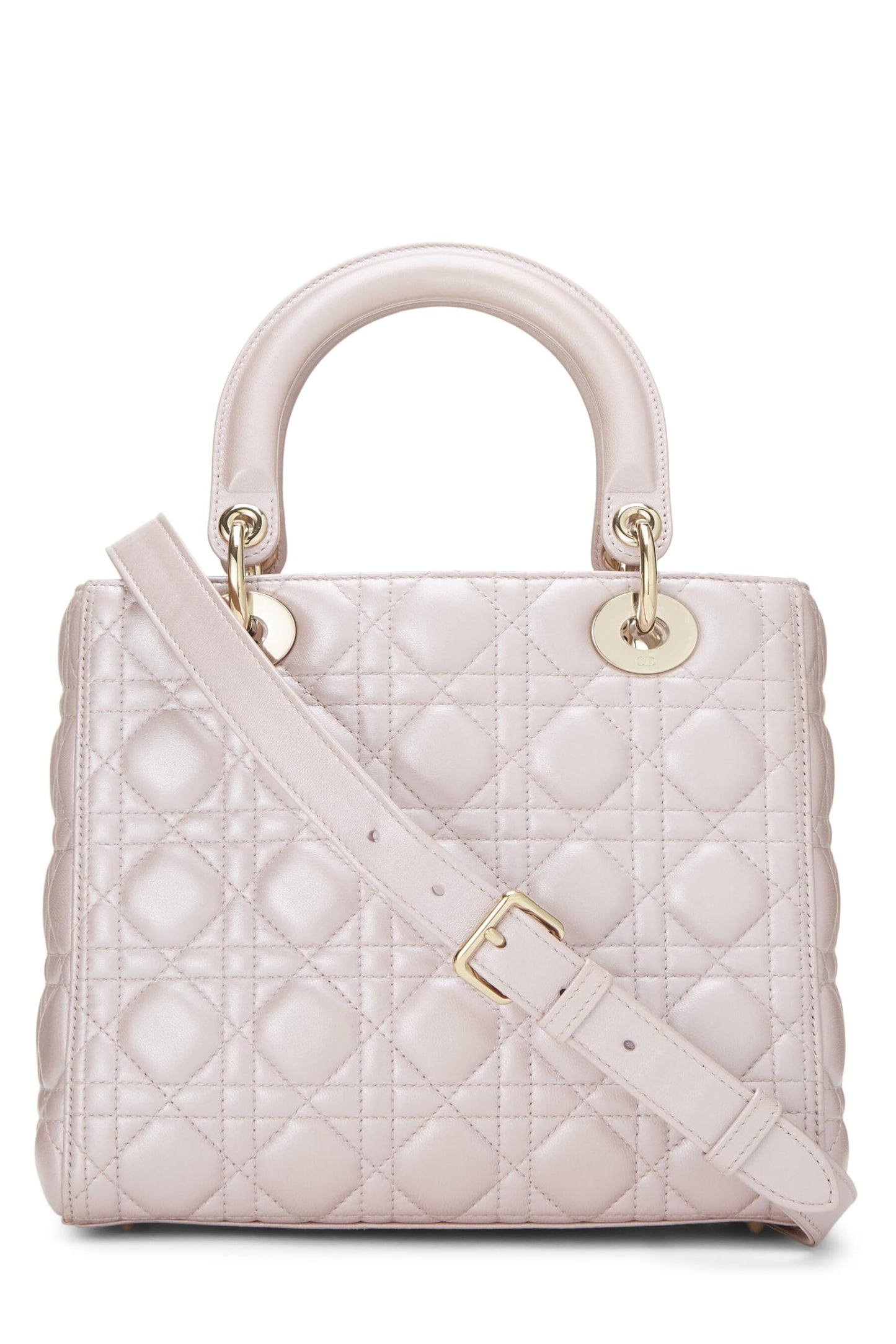 Dior, Pre-Loved Pearly Pink Cannage Quilted Lambskin Lady Dior Medium, Pink