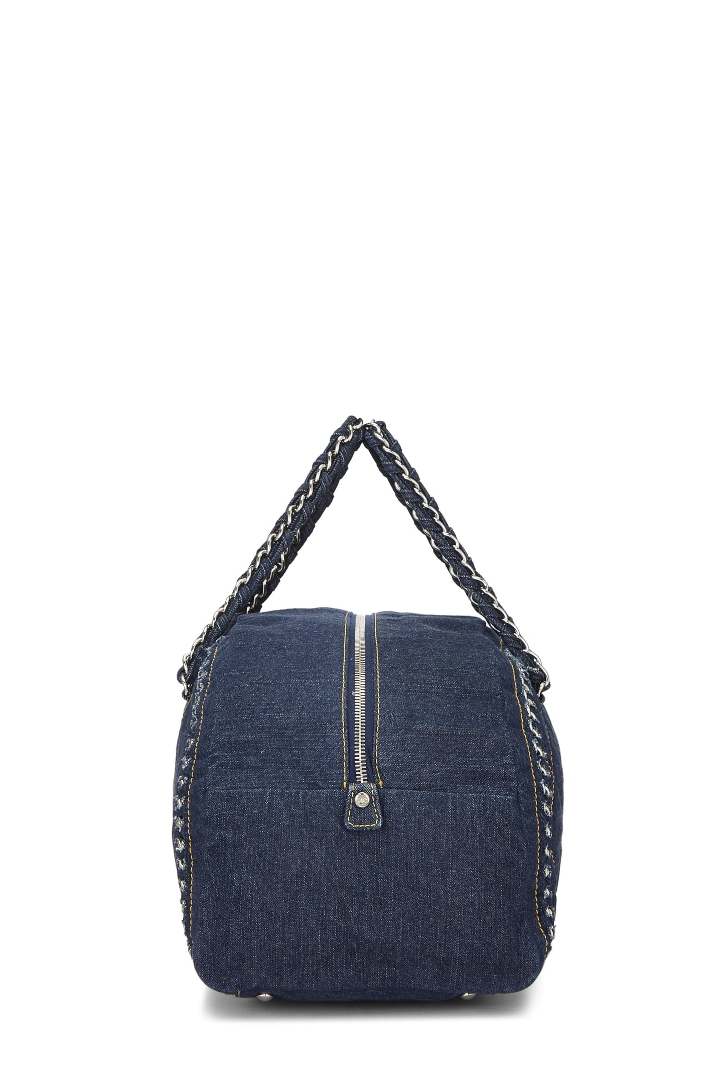 Chanel, sac bowler Luxe Ligne Large en denim bleu d'occasion, bleu