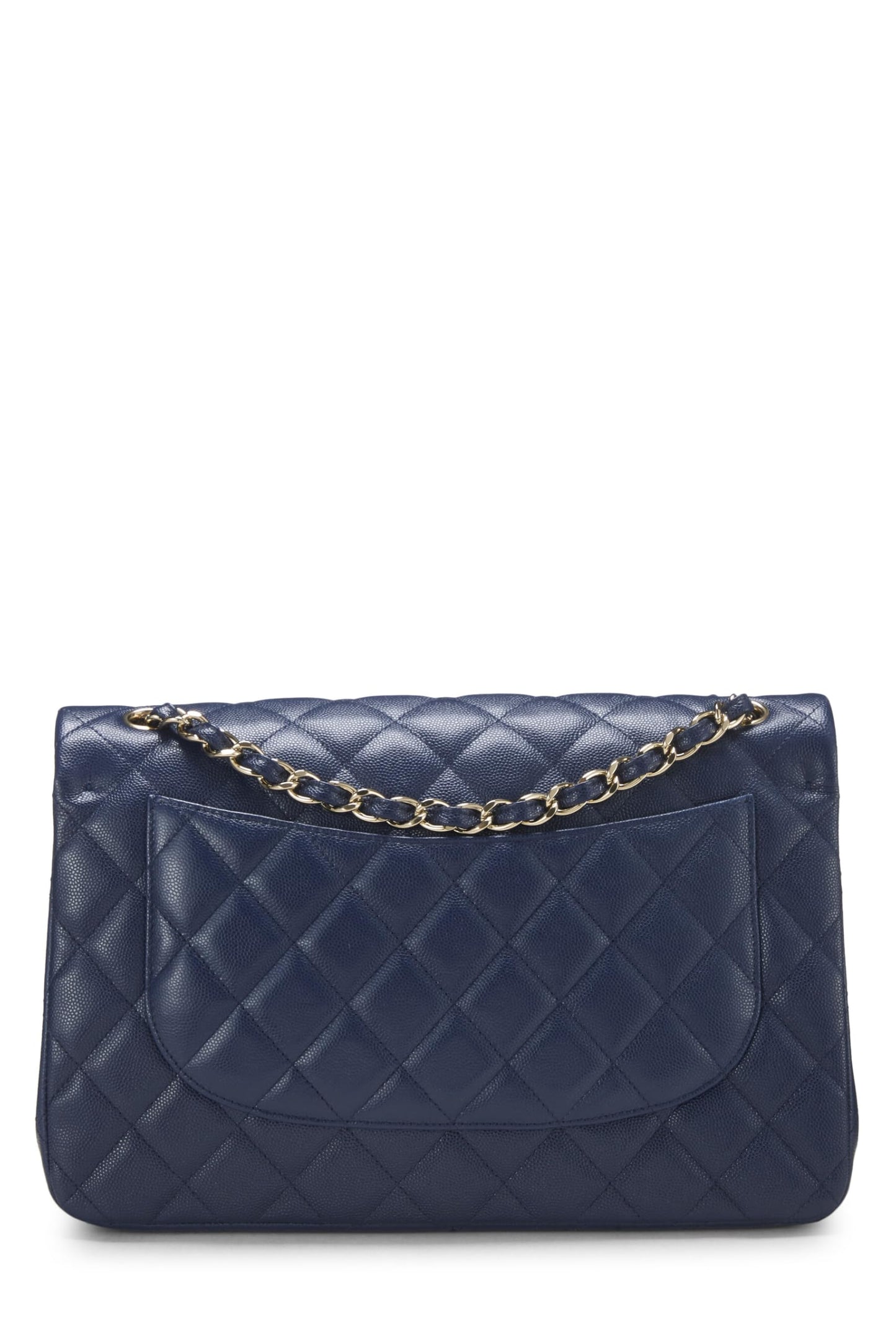 Chanel, sac à main jumbo à double rabat matelassé bleu marine, d'occasion, New Classic, bleu marine