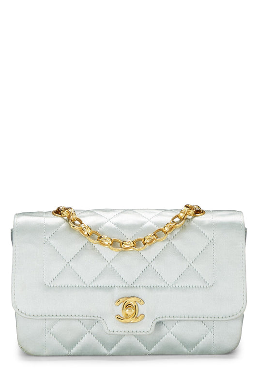 Chanel, Mini-portefeuille à bordure en satin bleu d'occasion, bleu