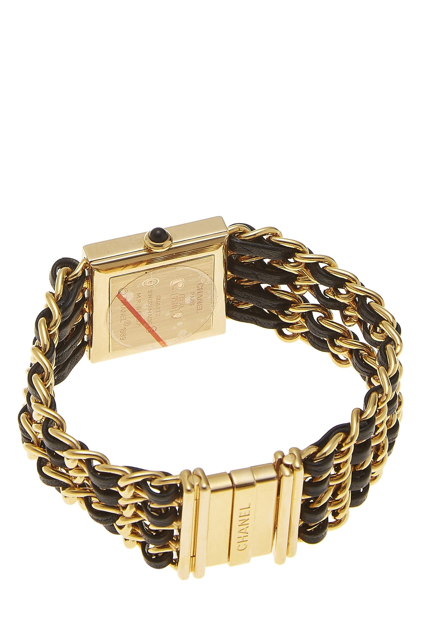 Chanel, montre Mademoiselle Medium en or jaune 18 carats et cuir noir d'occasion, noire