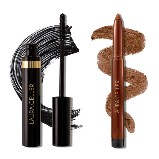 Duo Kajal Bold Beauty de LAURA GELLER NEW YORK : Crayon Eyeliner Kohl Longue Tenue Kajal, Bronze Antique + Mascara Noir Longue Tenue Kajal