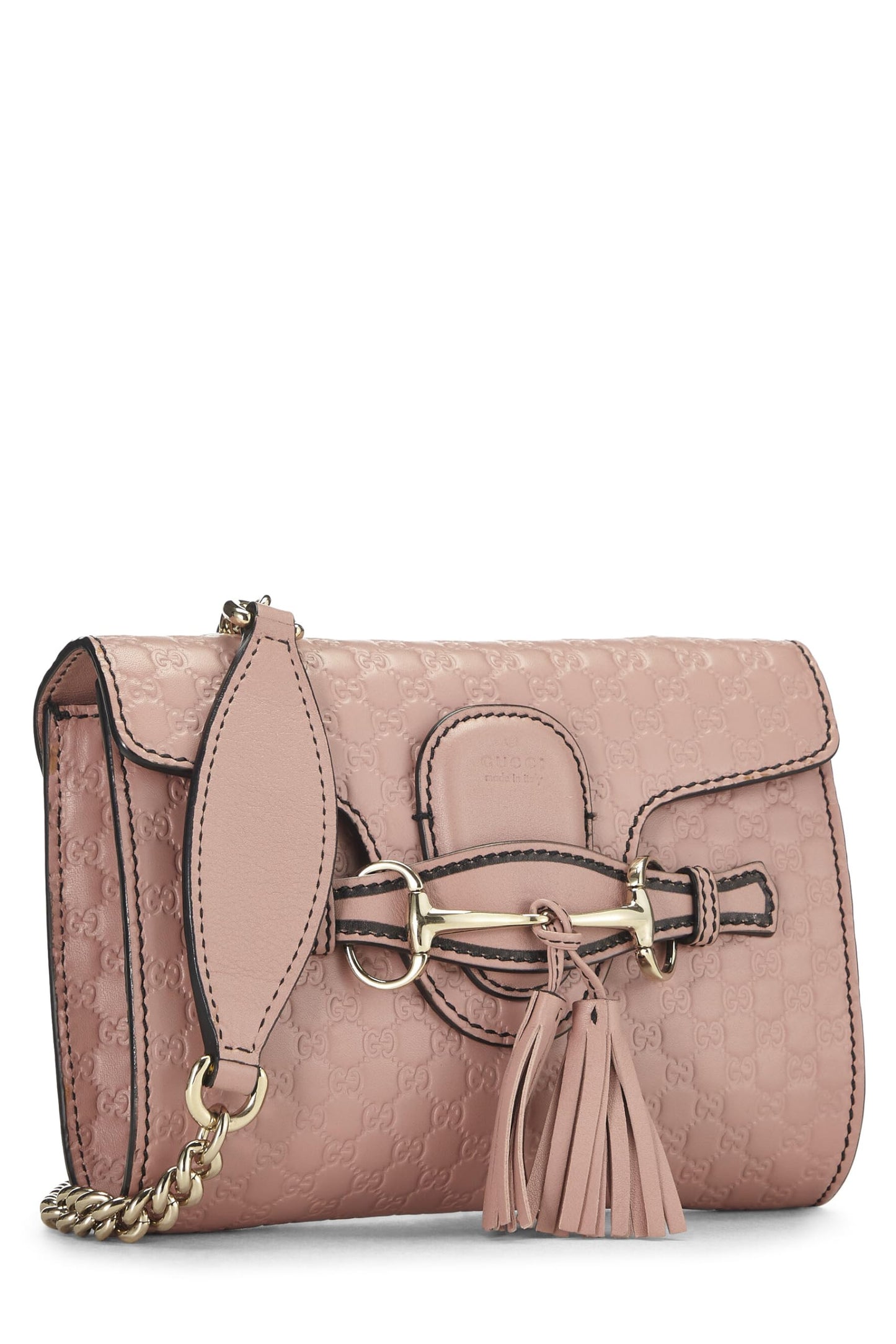 Gucci, sac à bandoulière Emily Chain en cuir Microguccissima rose d'occasion, rose