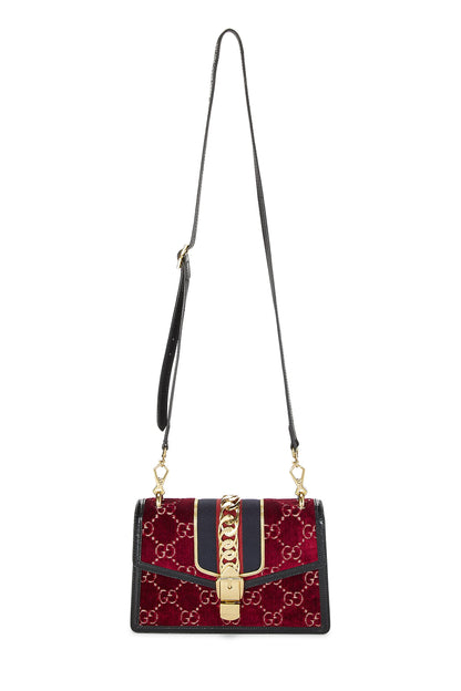 Gucci, Pre-Loved Burgundy Velvet Sylvie Shoulder Bag, Burgundy