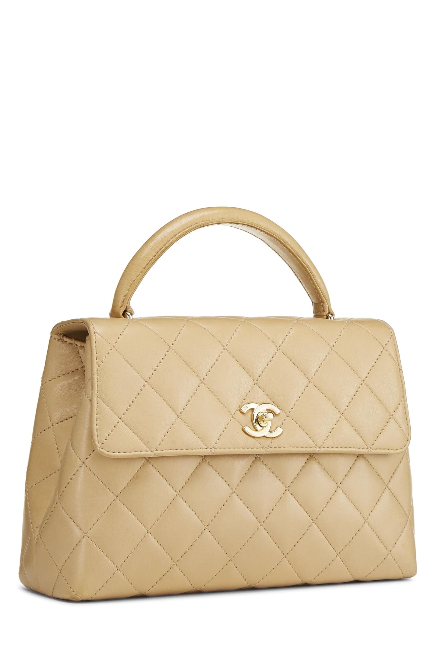 Chanel, Kelly de piel de cordero acolchada en color beige Pre-Loved, Beige