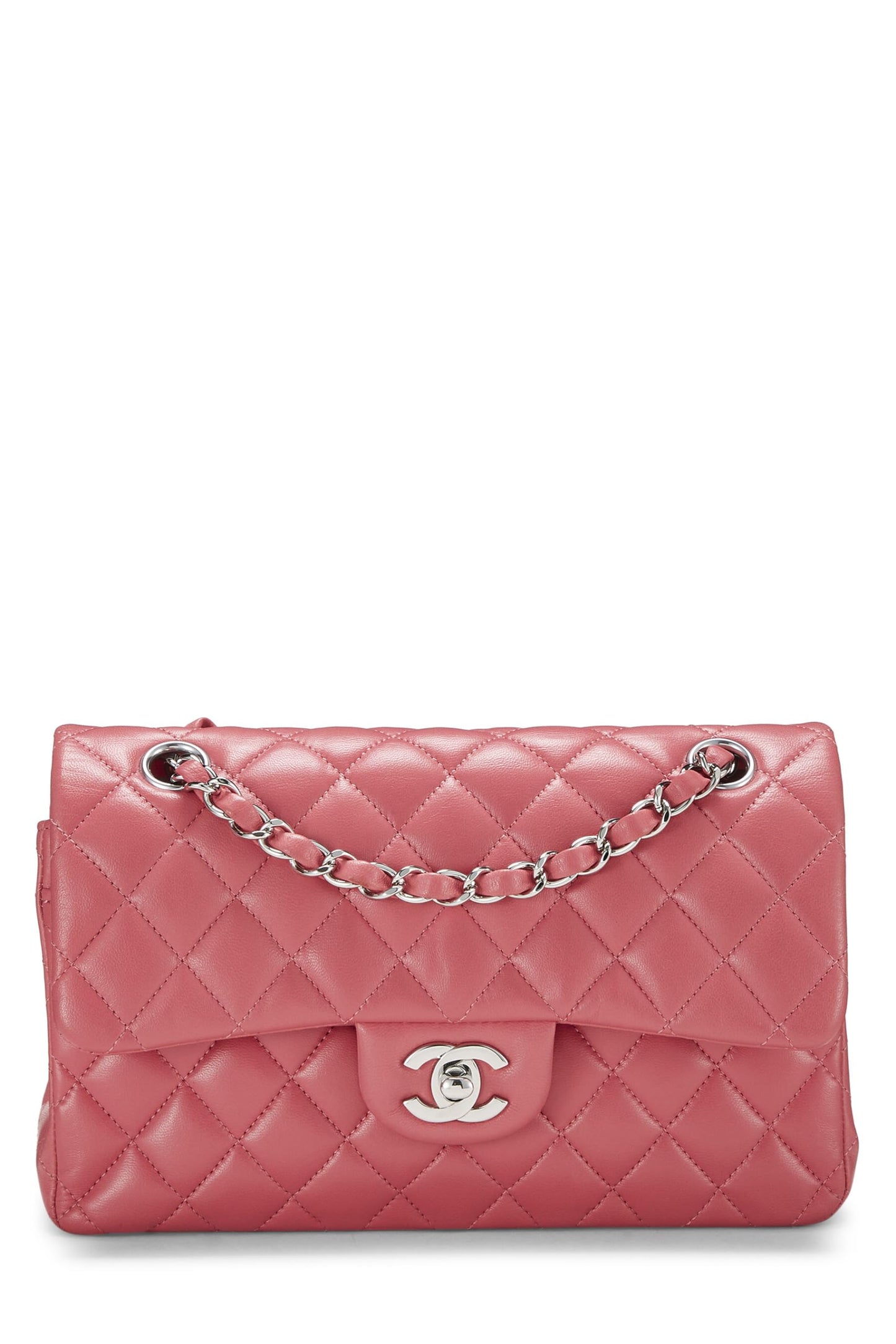 Chanel, Pre-Loved Pink Quilted Lambskin Classic Double Flap Small, Pink