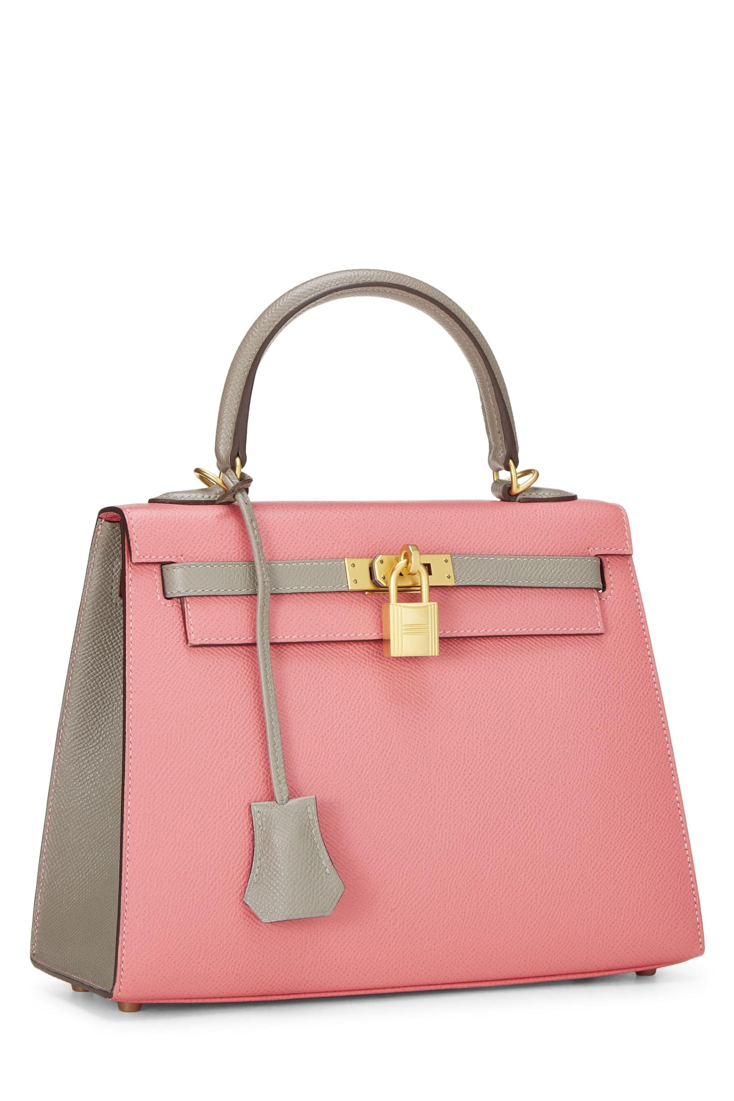 Hermès, sac Kelly Sellier 25 en cuir de vachette rose Jaipur et gris mouette Epsom Horseshoe, multicolore