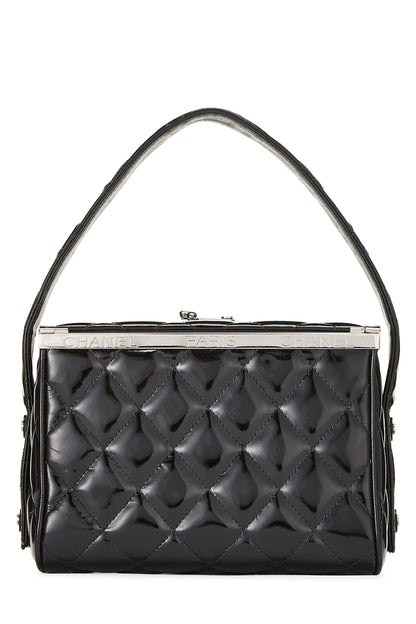 Chanel, sac à main en cuir verni noir d'occasion, noir