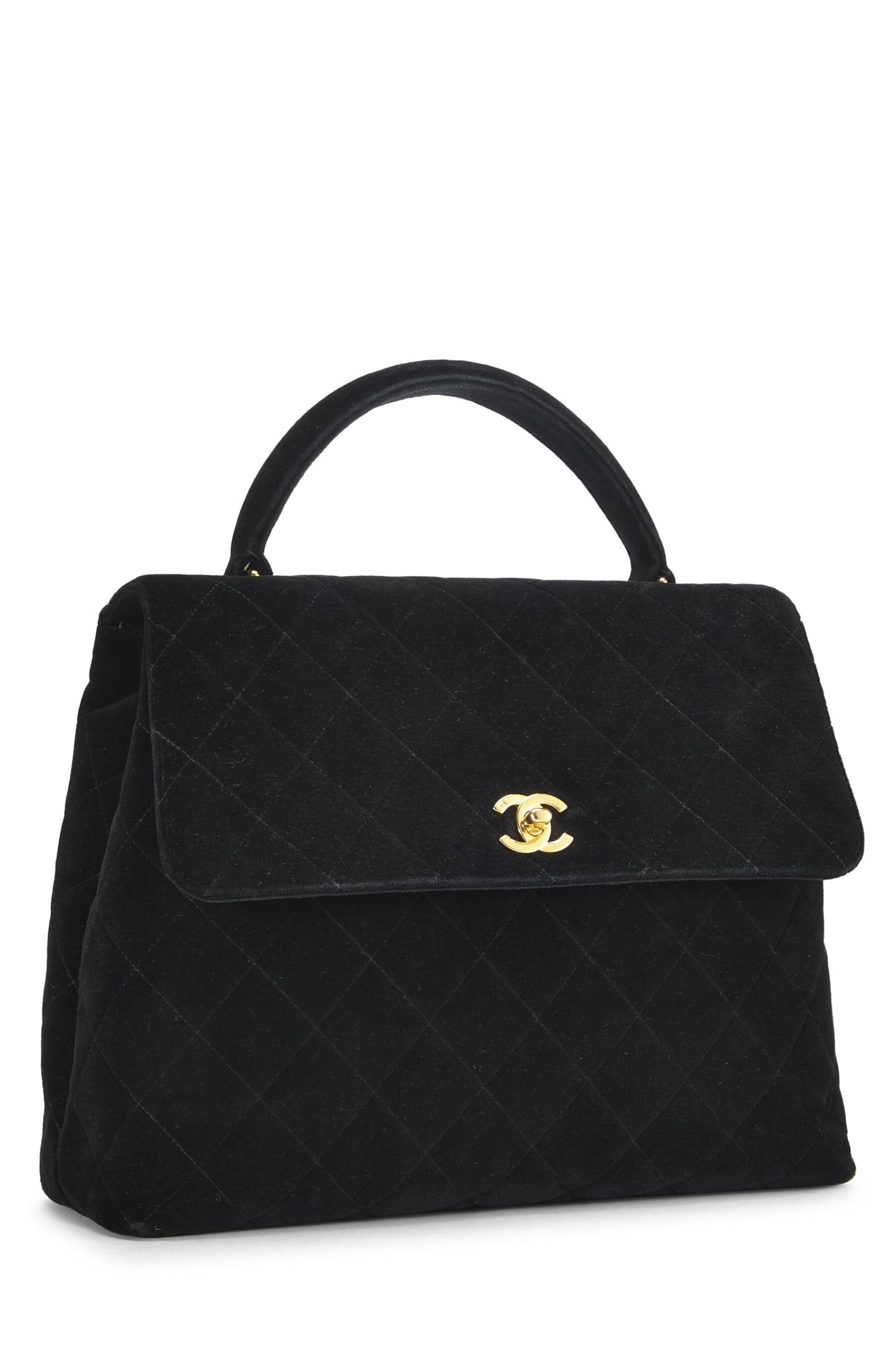 Chanel, Kelly de terciopelo acolchado negro Pre-Loved, Negro