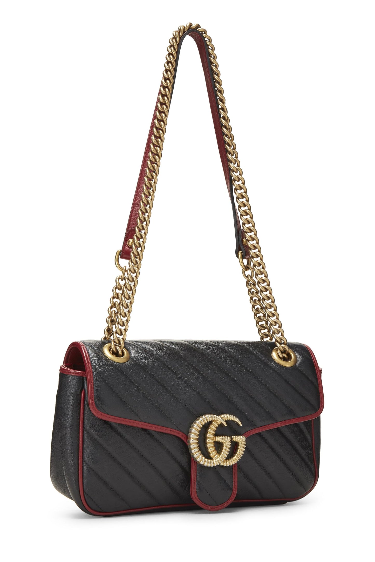 Gucci, Bolso de hombro pequeño Torchon Marmont de cuero negro Pre-Loved, Negro