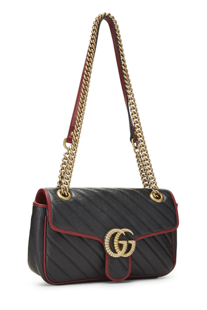 Gucci, sac à bandoulière Torchon Marmont en cuir noir d'occasion, petit modèle, noir