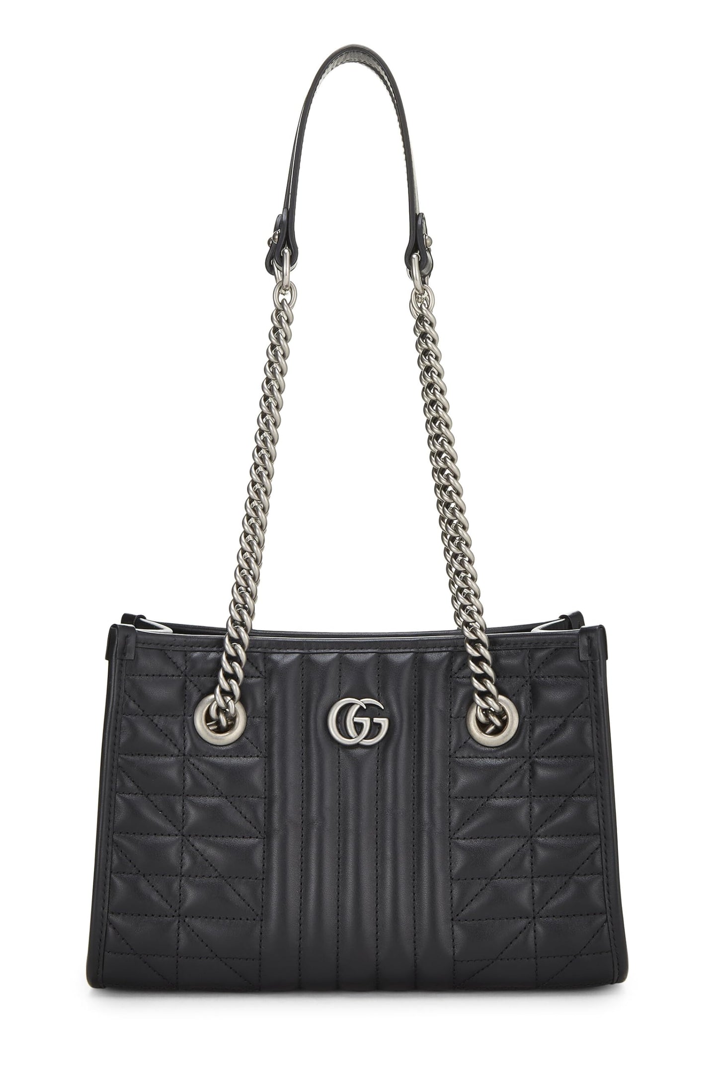 Gucci, Pre-Loved Black Leather GG Marmont Chain Tote Small, Black